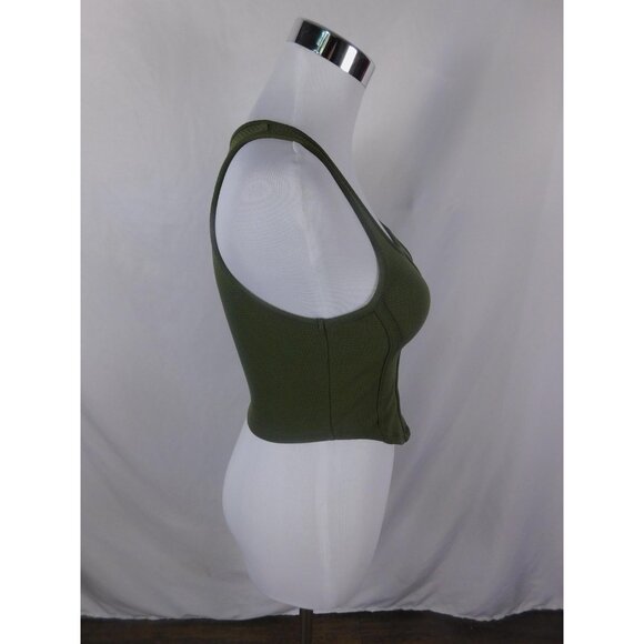 Green Ribbed Corset Crop Tank Square Neck Witchcore XS - Picture 6 of 10